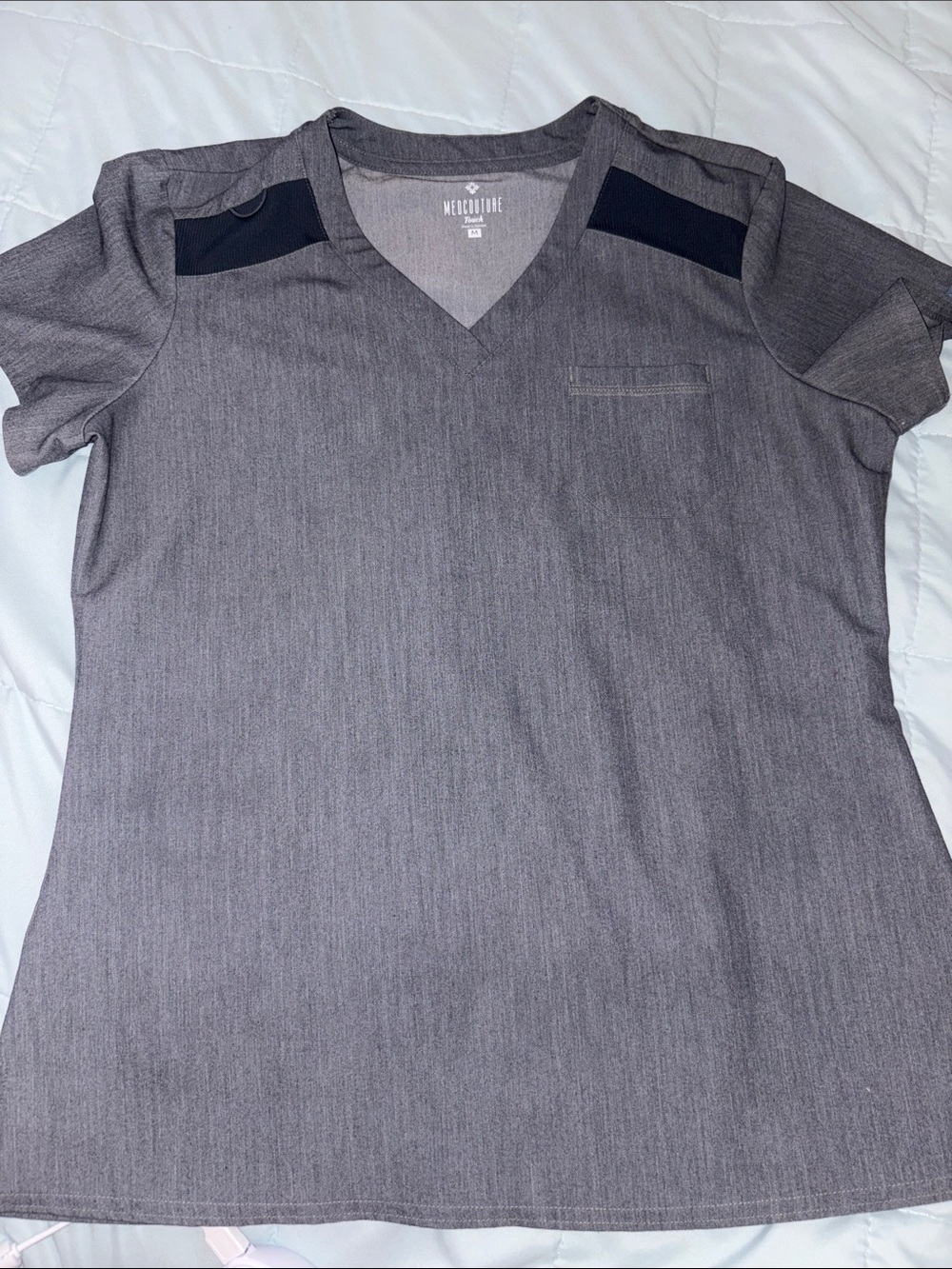 Med Couture Slate Touch Style Gray V-Neck Short Sleeve Scrub Top